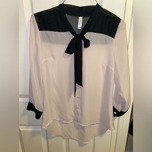 Black and cream tie blouse
